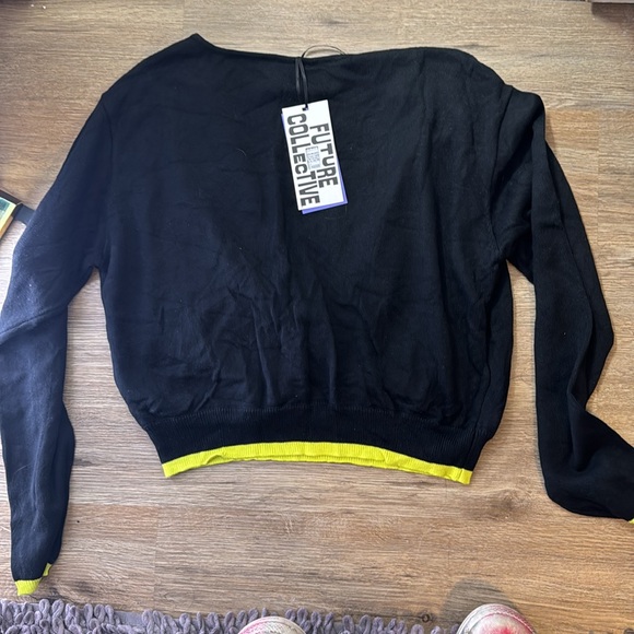 Future Collective Women Asymmetrical V-Neck Pullover Crop Sweater - Picture 4 of 5